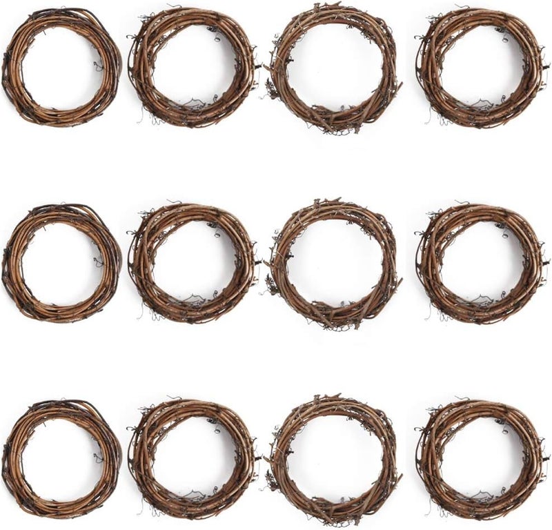 DomeStar 12PCS Natural Grapevine Wreaths, 4 Inch Small Wreath for Wall Decor, Crafts, Rattan Twig DIY Door Hanger for Home Wedding Spring Decorations - Image 1
